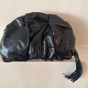 Rebecca Minkoff Black Shiny Clutch with Tassel